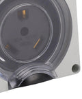 Close-up of TT 30R Lockable Power Outlet Receptacle with Brass Contacts and IP55 Weatherproof Rating for outdoor use.