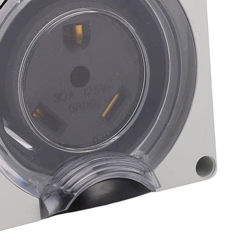 Close-up of TT 30R Lockable Power Outlet Receptacle with Brass Contacts and IP55 Weatherproof Rating for outdoor use.