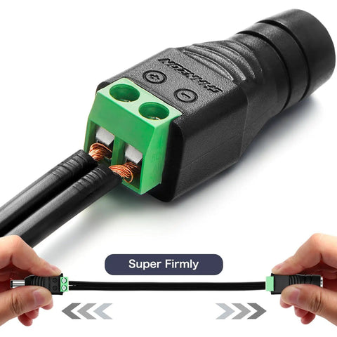 Rock Solid 5.5Mm X 2.1Mm Dc Power Connectors With Thick Copper Cores showing copper wiring and gripping connectors.