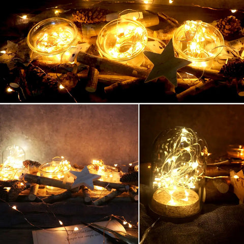 Six Pack Battery Operated Fairy Lights With Timer And Remote Six Point Five Foot Copper Wire 20LED Warm White Twinkle Lights