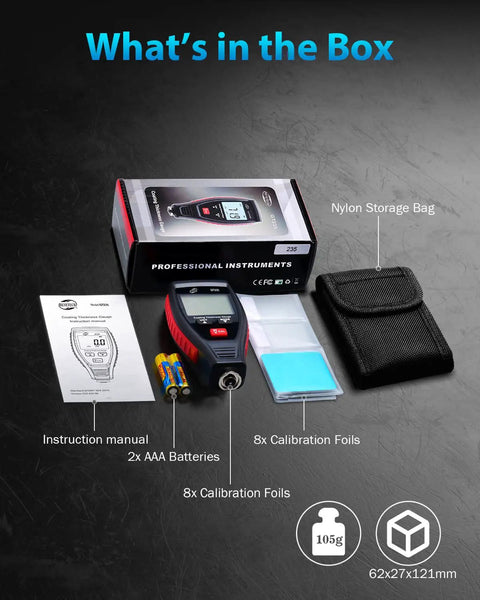 Digital Paint Coating Thickness Meter 0 To 1800 Micrometers With LCD Backlit Rotating Screen Pro Grade Auto Substrate Recognition Ferrous And Non Ferrous Gauge For Checking Car Original Coating And Paint Depth, kit