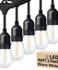 Go To Outdoor String Lights 96 Feet Total, Two 48 Feet Strands, Commercial Grade Heavy Duty Dimmable S14 Shatterproof LED Bulbs
