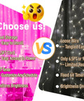 Comparison of Reel Storage Pink Curtain Lights vs Loose Wire with Untangled Curtain Lights 300LED USB Fairy String Lights With Remote.