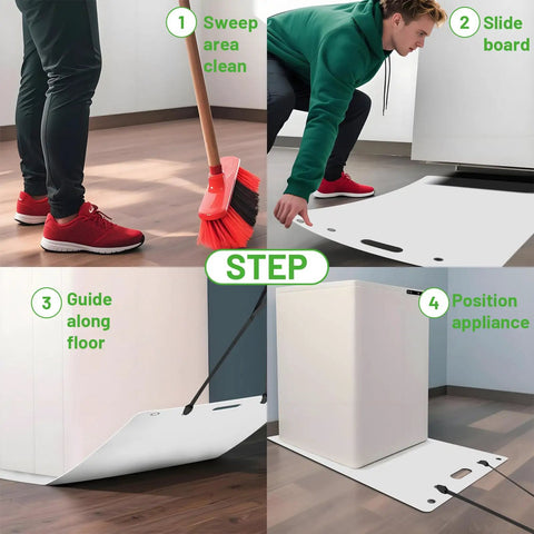 Large Appliance Slider With Pull Straps For Easy Moves Heavy Duty Furniture Sliders For Tile Carpet And Hardwood Floors Floor Protection Mat Includes Straps And Gloves For Solo Moves in use