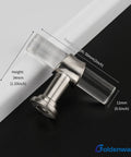 Sleek Clear Acrylic Cabinet Knobs With Brushed Nickel Bases Offer A Two Inch Single Hole Pull For Kitchen Cupboards, Dressers, Closets, And Bathroom Vanities, showcasing dimensions on a black surface.