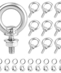 Killer Quality 10 Pack M4 X 10mm 304 Stainless Steel Eye Bolts With Nuts And Washers Included Rust Beater Hardware Set displaying eye bolts and hardware.
