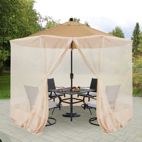 7.5 to 11 Foot Patio Umbrella Mosquito Netting, Polyester Screen Mesh With Zipper Door And Weight Bag, Outdoor Umbrella Bug-Proof Shield In Beige, Fits Most Market Umbrellas