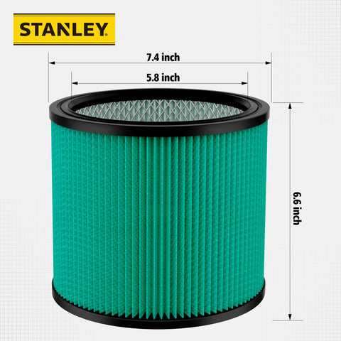 HEPA Cartridge Filter For Most 5 To 18 Gallon Wet Dry Vacuums Washable And Reusable Replacement with dimensions visible.