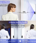 Diagram showing Motion Sensor Closet Lights With LCD Display, featuring modes, sensing range, and modes labeled 'Always-On' and 'Motion Sensing.'