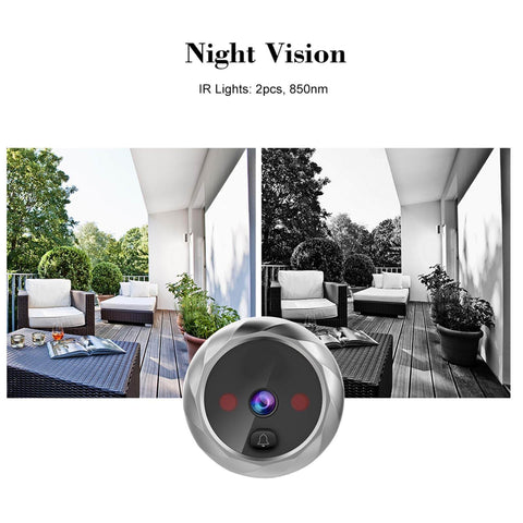 2.8 Inch LCD Digital Door Viewer Peephole And Video Doorbell Kit With Night Vision, showing night and day vision on a patio