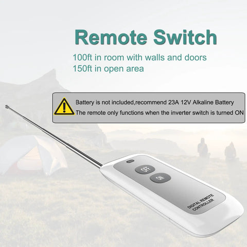 Remote controller for Top Tier 500 Watt Pure Sine Wave Power Inverter, designed for RV use and outdoor applications.