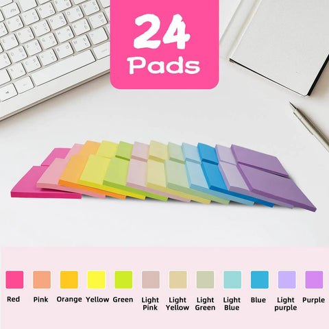 24 Pack 3x3 Inch Sticky Notes In Bright Colors Self Stick Pads for home office and notebook use with strong adhesive for reminders