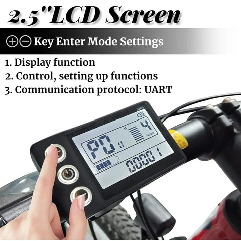 Person using S866 2.5 Inch LCD Speedometer Odometer for Electric Scooters on handlebar, showing settings screen