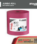 Heavy Duty Cleaning Wipes Jumbo Roll With 455 Sheets Red Absorbs Water And Oil, Extended Use Cloths For Abrasive Surfaces