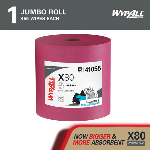 Heavy Duty Cleaning Wipes Jumbo Roll With 455 Sheets Red Absorbs Water And Oil, Extended Use Cloths For Abrasive Surfaces