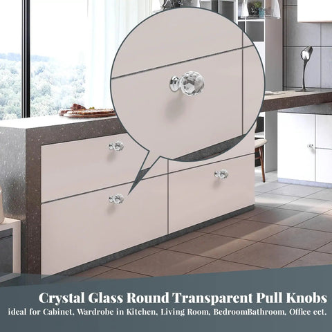 Six Pack Clear Crystal Glass Diamond Door Knob Set For Cabinets And Dressers Round Wardrobe Pull Knobs in modern kitchen