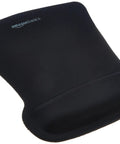 Black ergonomic gel wrist rest mouse pad with non-slip base for pain relief and smooth tracking, 10.1 by 8.1 inches, top view.