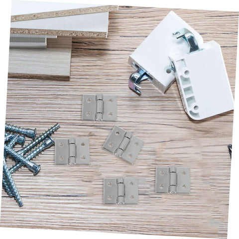 Outanaya barn door hinges, metal silver, six hinges with mounting screws on wood surface