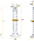 Three graduated cylinders from Nine Piece Lab Glassware Set Made From Borosilicate 3 Point 3 Glass Includes Beakers Erlenmeyer Flasks And Graduated Cylinders
