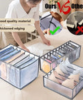 Mesh Nylon Wardrobe Drawer Organizer Set For Closet Storage showing foldable dividers with durable thickened edging.