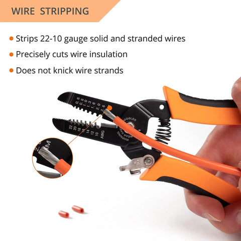Pro Grade All In One Wire Stripper And Cutter For Solid And Stranded Wires 22 To 10 AWG used for stripping orange wire