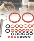 Premium Silicone O Rings Repair Kit For Coffee Machines With Stainless Steel Tool Key And Heat Seals For Espresso Maintenance, orange silicone rings and steel key