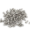 100 Pack Eurorack Screws 7mm Pan Head Phillips Zinc Or Black Finish, 2.5mm Or 3mm Hardware, Perfect For Your Eurorack Rig, Works With Slide Nuts And Nut Strips In Racks And Setups. silver 7mm pan head Phillips Eurorack screws in a pile on white background