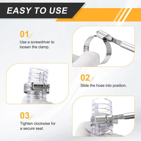 Steps for using 12 Piece Adjustable Worm Gear Hose Clamp Set 6 7 Eighths Inch To 7 Three Quarters Inch Beefy 304 Stainless Steel.