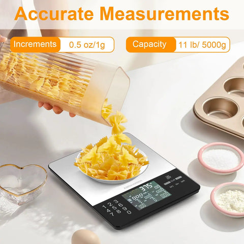 Digital Kitchen Scale With Nutritional Calculator For Easy Calorie Counting And Meal Prep, Measures Pasta In Grams, Clear Display