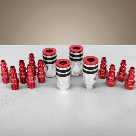 M Style Quick Connect Coupler And Plug Kit With Rubber Bumpers, 1 Quarter Inch NPT Hose Fittings For Air Tools And Compressors, 14-Piece