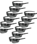 Impact Resistant Safety Eyewear With Mirror Lenses For Work, ANSI Z87 Plus Rated, Polycarbonate Eye Protection, Black Frame, Twelve Pack