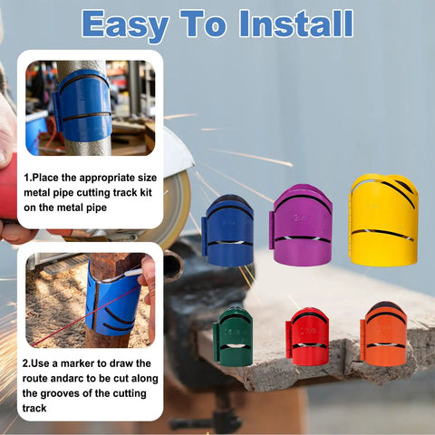 Magnetic Pipe Cutting Guide Kit for on-site use showing steel saddle templates and notching instructions with built-in magnets.