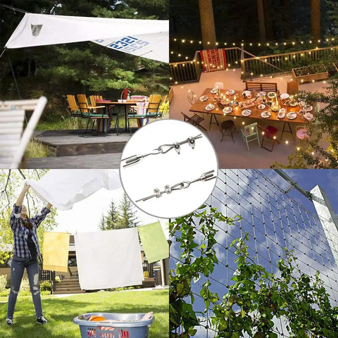 Vinyl Coated Wire Rope Kit For Easy String Lights Hanging 50ft Stainless Steel Cable in garden setup collage