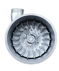 Top view of Beast 500W Micro Hydroelectric Turbine Generator component, showcasing metal casing and inlet connection.