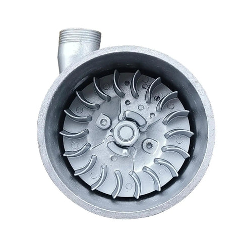 Top view of Beast 500W Micro Hydroelectric Turbine Generator component, showcasing metal casing and inlet connection.