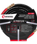 100 Ft Heavy Duty Rubber Air Hose 1 Quarter Inch Diameter With Reinforced Lining, Kink Resistant displayed in packaging