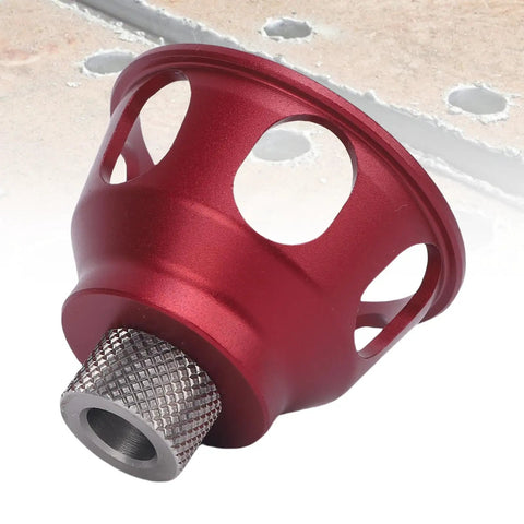Slick Aluminum Alloy Vertical Hole Punch Locator And Straight Angle Drilling Jig with red anodized finish and knurled grip.