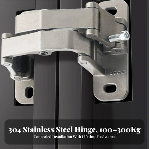 Heavy Duty Concealed Door Hinge For Cabinets And Fire Doors Built Tough With Reinforced Steel And Easy Slide Adjustments visible showing 304 stainless steel construction.