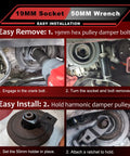 19mm Harmonic Balancer Socket And 50mm Crank Pulley Wrench Holder Kit for Honda and Acura engines during installation process