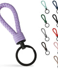 Premium Leather Keychain With Stainless Steel Ring And Extra Key Rings For Cars, Motorcycles, Bicycles, Durable Dope Style in purple