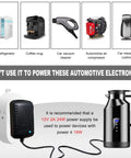 Image showing devices not to power with Heavy Duty Plug And Play AC To DC Converter With Solid Car Cigarette Lighter Adapter.
