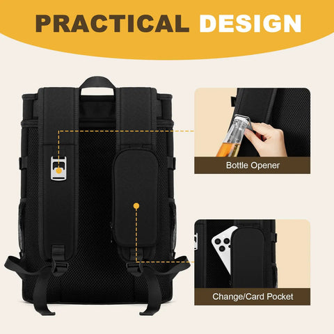 Back view of Beast 40 Can Insulated Cooler Backpack with bottle opener and card pocket features visible