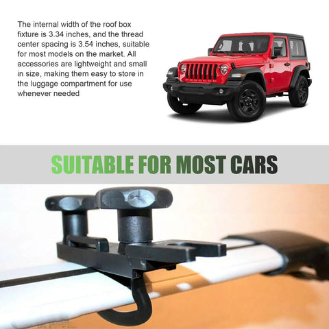 Rooftop Cargo Carrier Mounting Clip Kit With U Bolt Clamp Back Plate Quick Release Strap Protective Pad And Lock Nut For Cars And Vans Outdoor Roof Rack Accessory Black installed on a vehicle