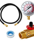 All In One Air Tank Repair Kit With Safety Valve And 0-200 PSI Gauge 4 Ft Hose Assembly Brass Manifold Tire Chuck And Thread Seal Tape