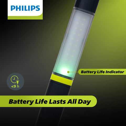 Xperion 6000 UV Pillar Rechargeable LED Work Light with battery life indicator and Philips logo