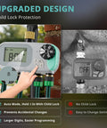 No Fuss All In One Sprinkler Timer For Garden Hose With Child Lock Programmable Brass Digital Water Timer 4 Zone display screen