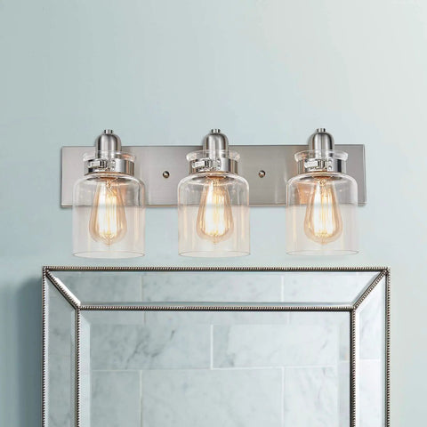 Dope Brushed Nickel Three Light Bath Vanity Wall Sconce With E26 LED Bulbs Modern Vintage Inspired Bathroom Lighting 21.7 Inch