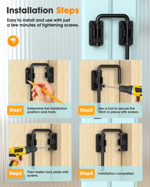 Installation steps of 2.36 Inch U Patio Sliding Door Loop Lock Latch Stainless Steel Home Security Loop Bolt Lock for Barn Garden Fence Gate and Window multi angle installation