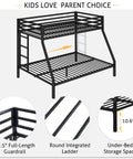 Rock Solid Twin Over Full Bunk Bed With Heavy Duty Steel Frame, featuring 12.5" guardrails and round ladder for safe access.