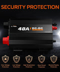 Hella Reliable 12V 40A DC To DC Lithium Battery Charger With Smart Multi Stage Charging side view showing security features.